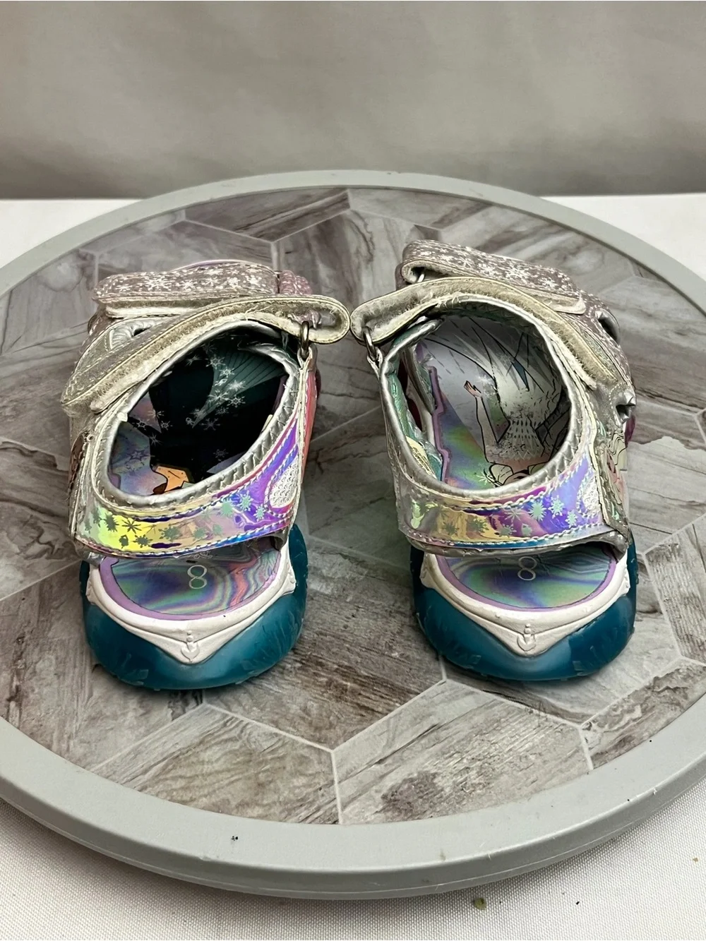 Disney Frozen Elsa Light Up Glitter Sandals Girls Size 8 Silver Blue